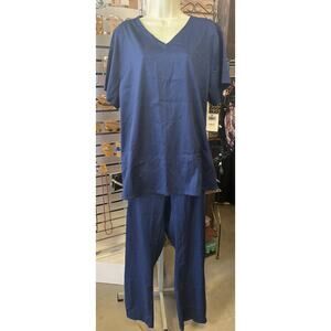 Strictly Scrubs Four Way Stretch Scrub Set W/V-Neck Top & Pant XL Navy Blue